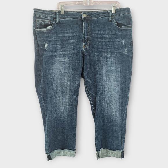 Kut from the Kloth Jeans Women's 20W Amy Crop Straight Leg Distressed Blue Denim - Picture 1 of 5